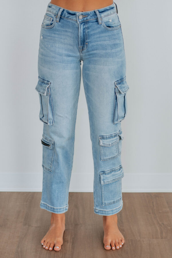 Tracey Hidden Cargo Jeans - Light Wash - Image 3