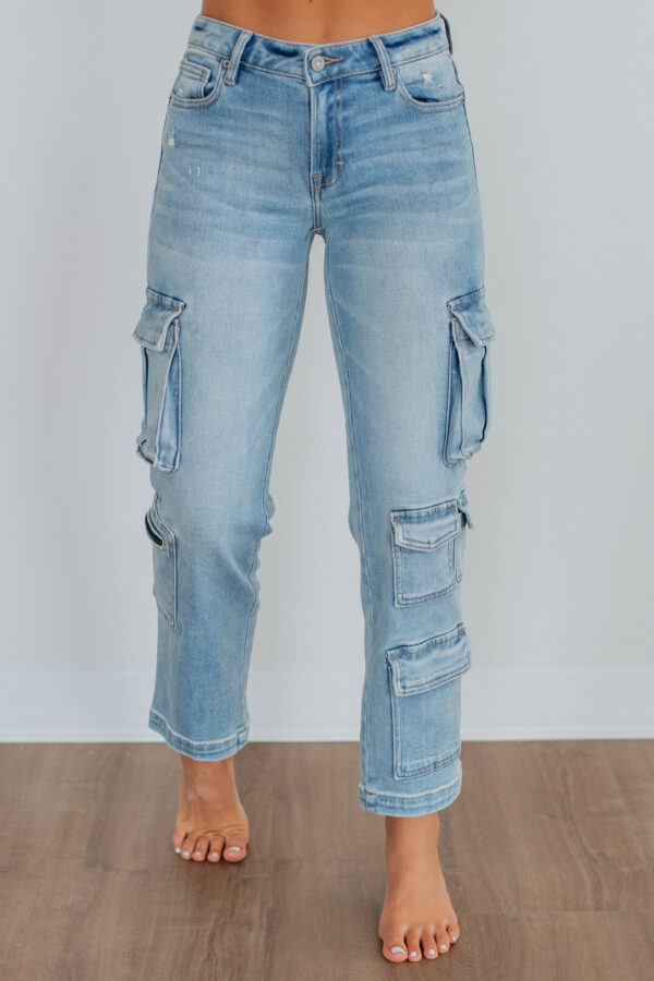Tracey Hidden Cargo Jeans - Light Wash - Image 6