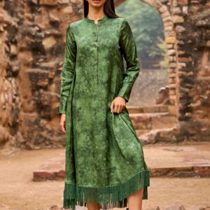 Jacquard Fringe Midi Shirt Dress