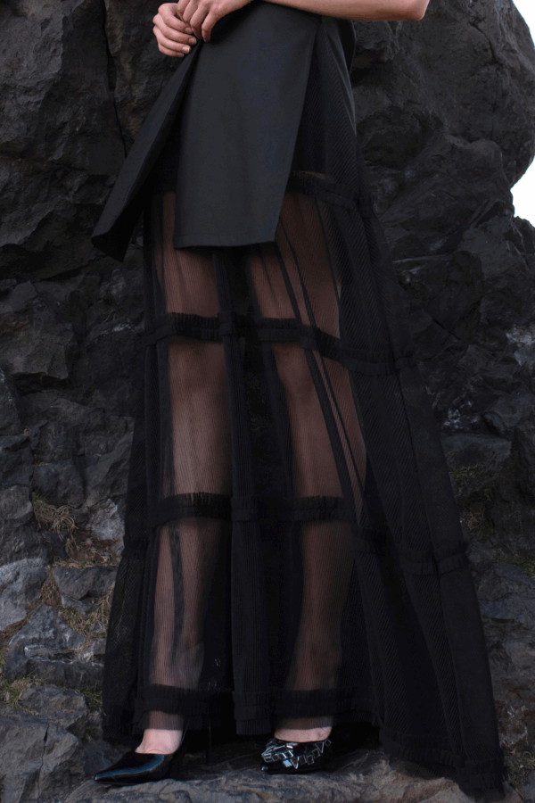 Pleated Tulle Maxi Skirt
