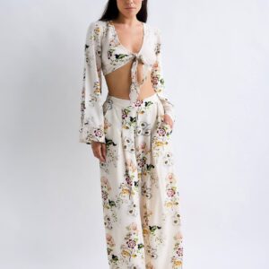 Vintage floral tie top with bell sleeves Floral Fantasy