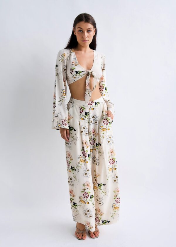 Vintage floral tie top with bell sleeves Floral Fantasy