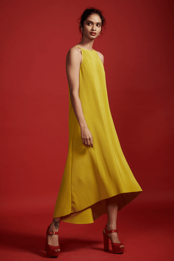 Pleated High Low Dress