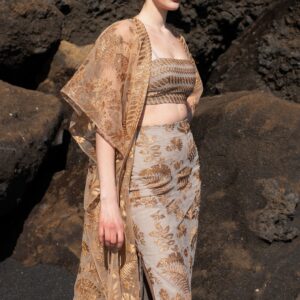 Metallic Badla Stitch Bandeau and Skirt Set