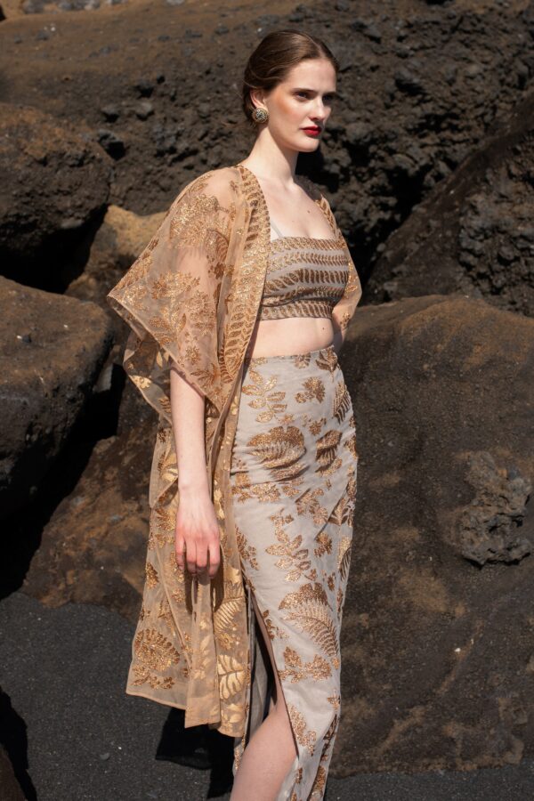 Metallic Badla Stitch Bandeau and Skirt Set
