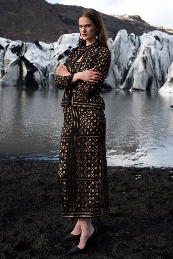Caning Cutwork Jacket and Skirt Set