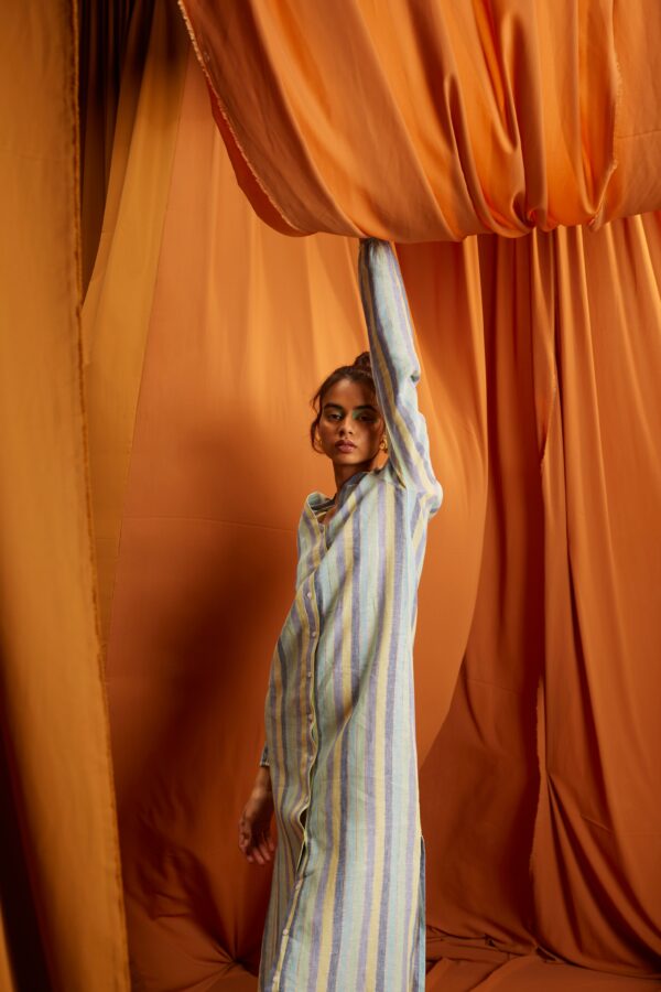 Multi Stripe Linen Shirt Dress - Image 8