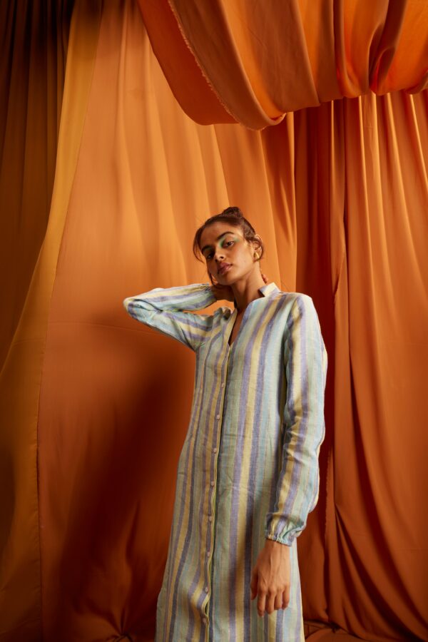 Multi Stripe Linen Shirt Dress - Image 11