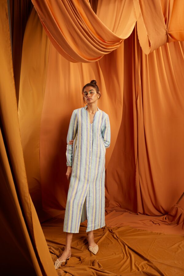 Multi Stripe Linen Shirt Dress - Image 9