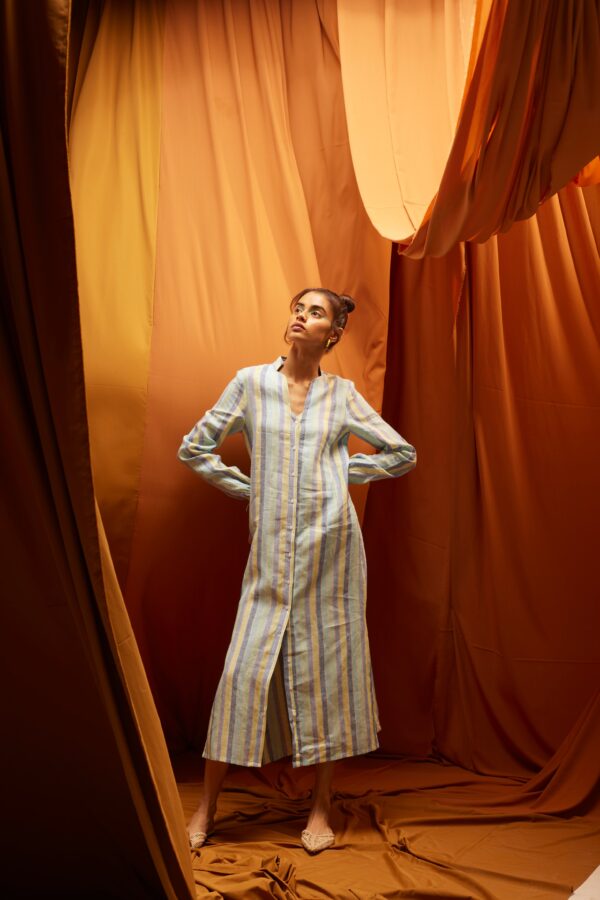 Multi Stripe Linen Shirt Dress - Image 6