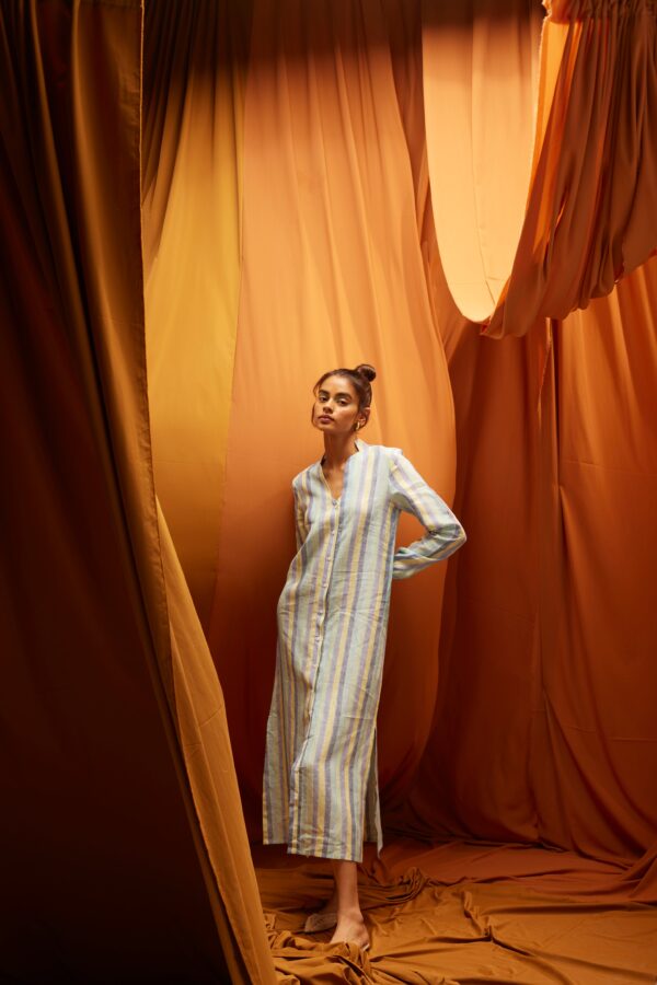 Multi Stripe Linen Shirt Dress - Image 7