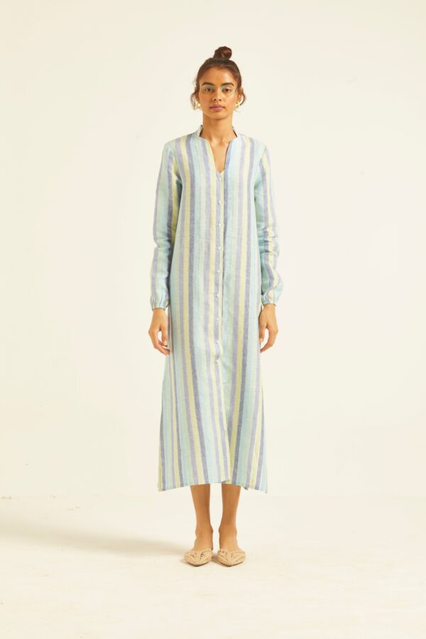 Multi Stripe Linen Shirt Dress - Image 2