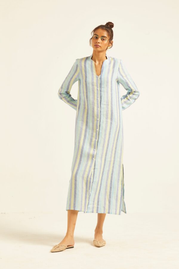 Multi Stripe Linen Shirt Dress - Image 17