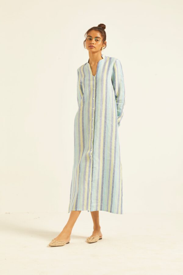 Multi Stripe Linen Shirt Dress - Image 19