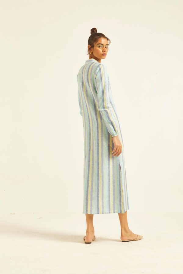 Multi Stripe Linen Shirt Dress - Image 5