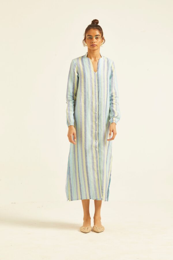 Multi Stripe Linen Shirt Dress - Image 21