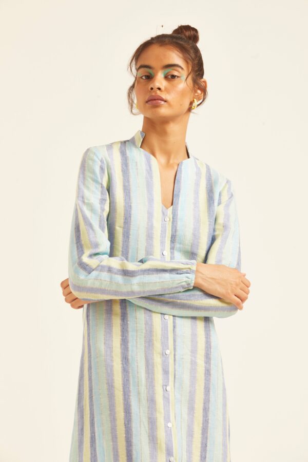 Multi Stripe Linen Shirt Dress - Image 22