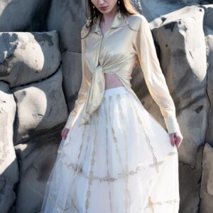Champagne Gold Shirt and Gota Embroidered Maxi Skirt Set