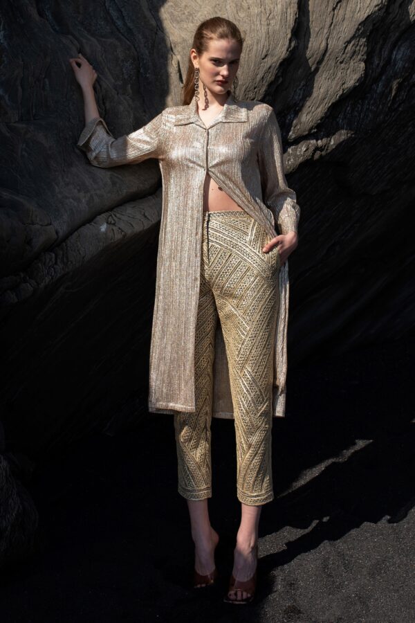 High Waisted Gota Embroidered Pant