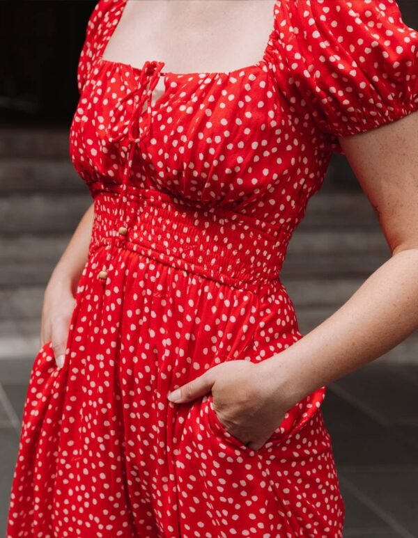 Keira Dress Dotty Red in Modal Crepe - Image 3