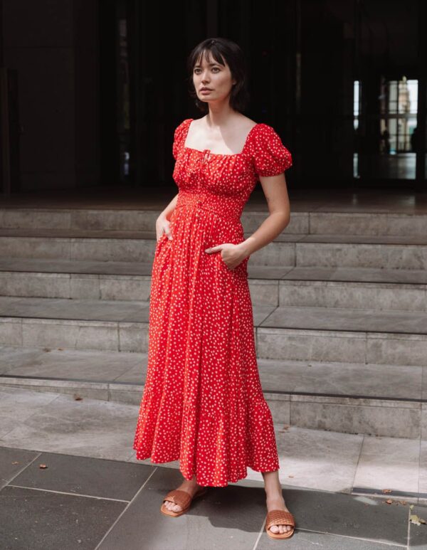 Keira Dress Dotty Red in Modal Crepe - Image 2