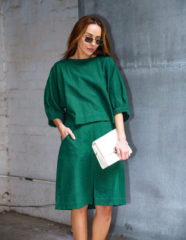 Maya Skirt Emerald Green in Linen - Image 3