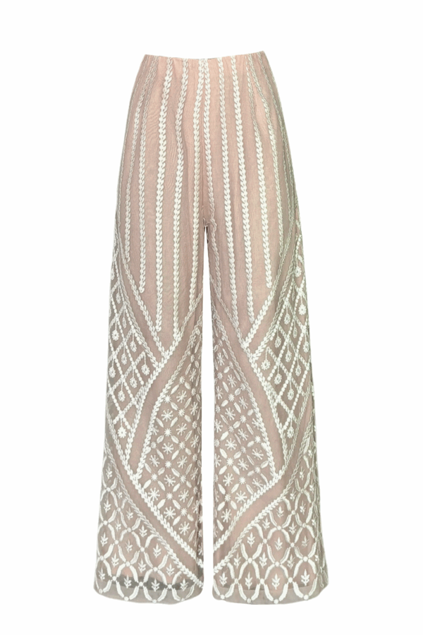 White on Nude Embroidered Pant - Image 2