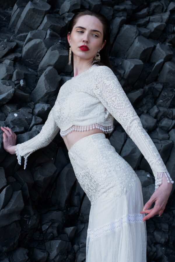 Embroidered Pearl Fringed Top