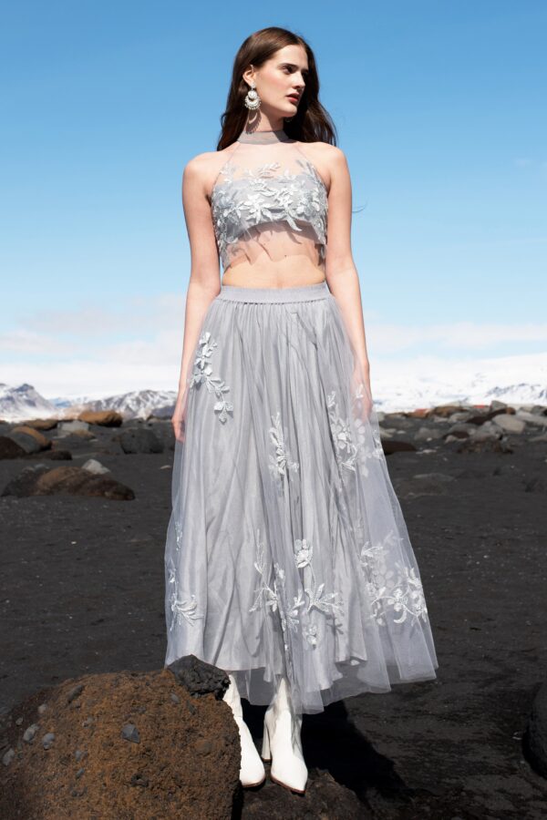 Ribbon Embroidered Maxi Skirt