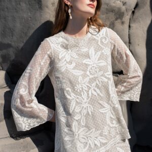 White Ribbon Embroidered Top