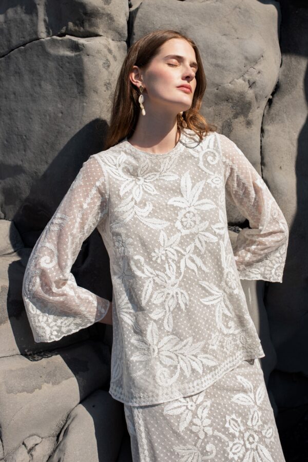 White Ribbon Embroidered Top