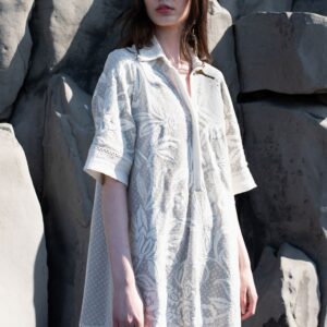 White Ribbon Embroidered Shirt Dress