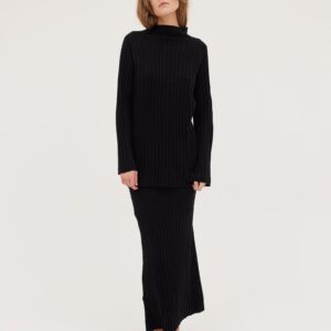 The Ribbed A Line Skirt | Black