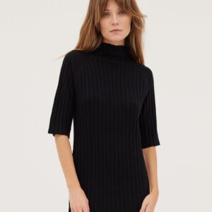 The Ribbed Funnel Neck Tee | Black