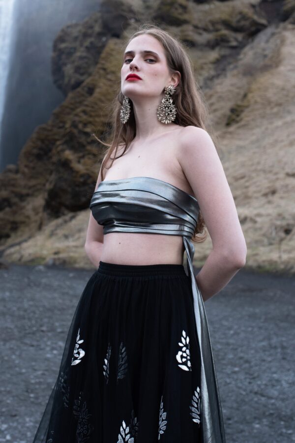 Draped Metallic Bandeau Top