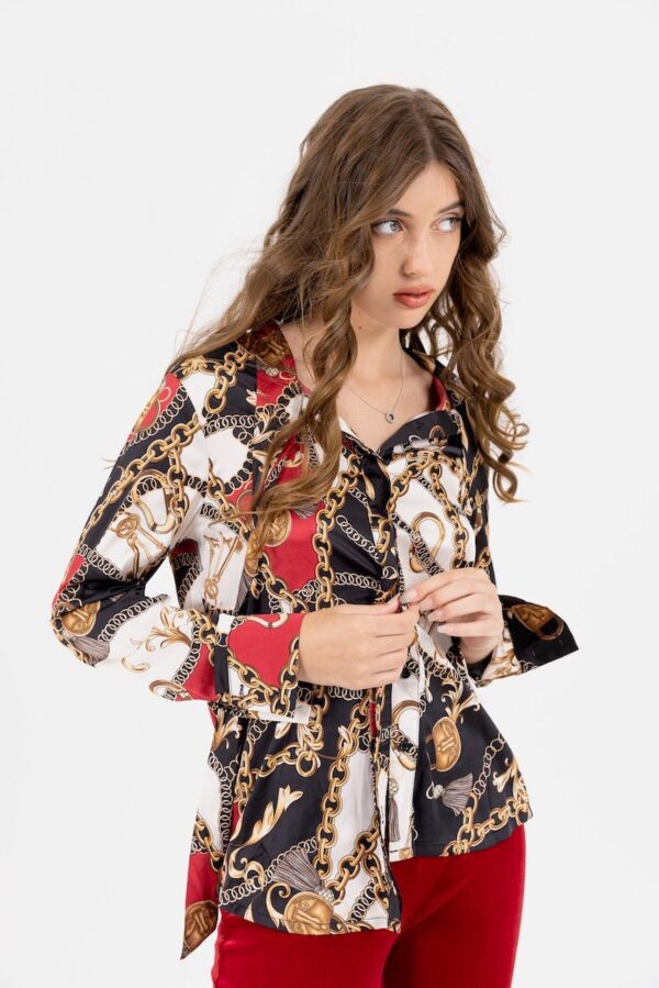 V-Crush Chain Blouse Silky Satin - Image 3