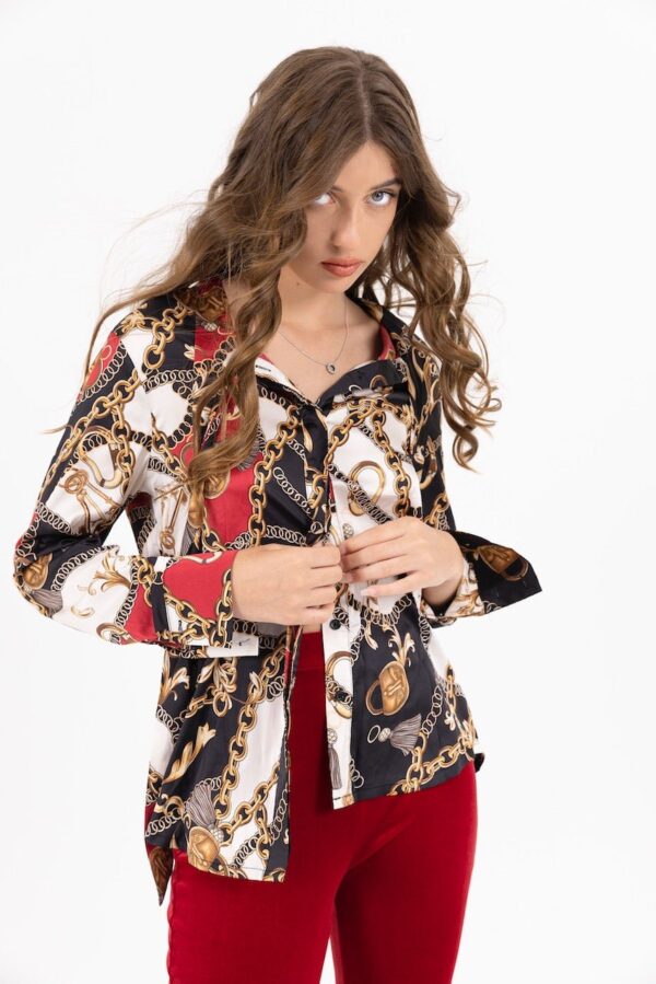 V-Crush Chain Blouse Silky Satin - Image 2