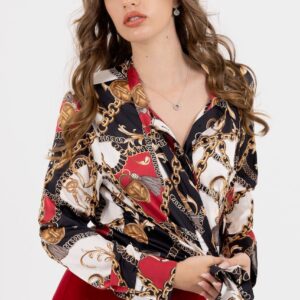 V-Crush Chain Blouse Silky Satin