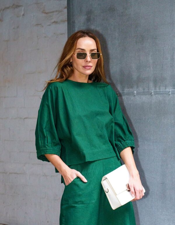 Valerie Top Emerald Green in Linen - Image 7