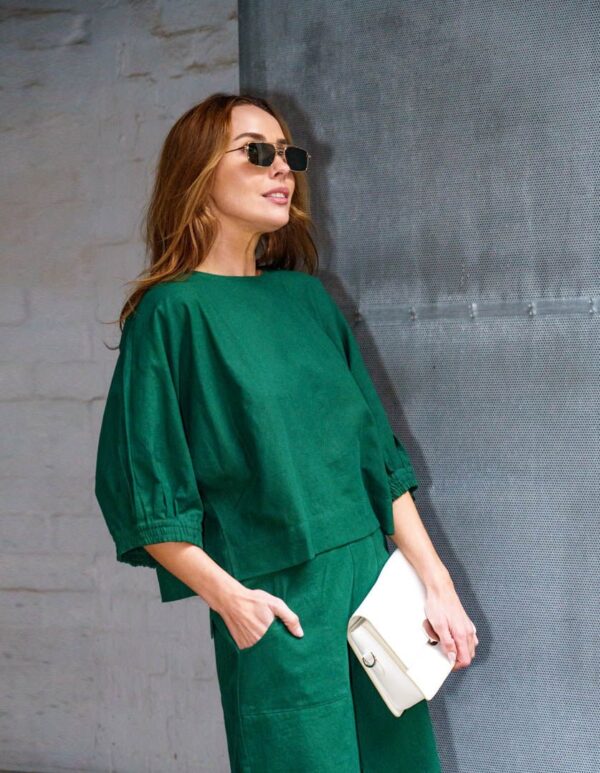 Valerie Top Emerald Green in Linen - Image 5
