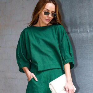 Valerie Top Emerald Green in Linen