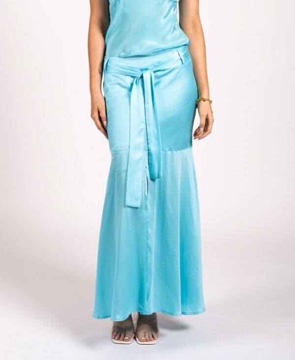 Why Mary Amorous Aqua Blue Bias Maxi Skirt - Image 7