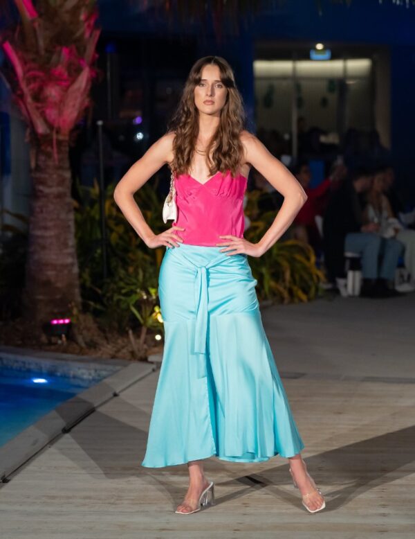 Why Mary Amorous Aqua Blue Bias Maxi Skirt - Image 2