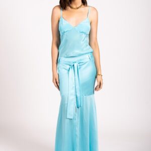 Why Mary Amorous Aqua Blue Bias Maxi Skirt