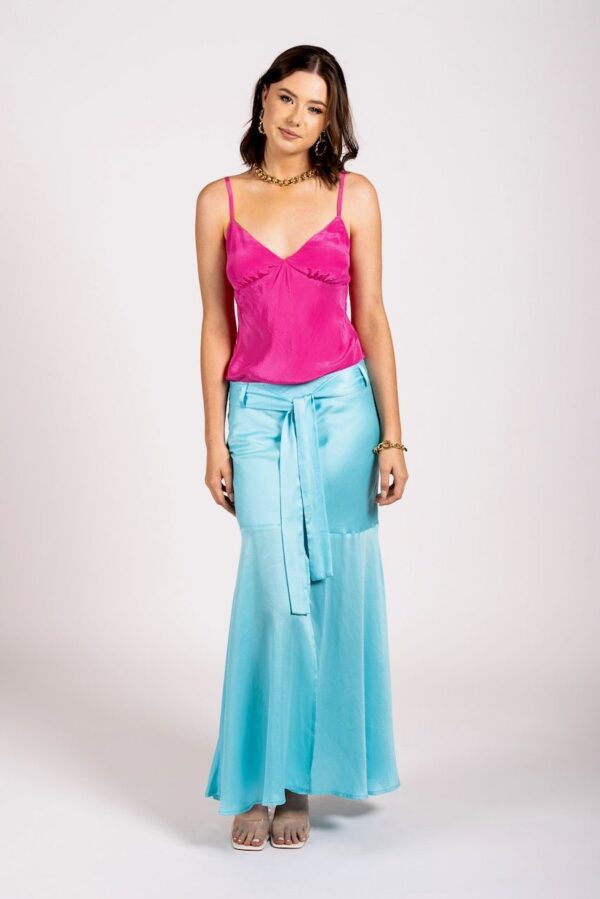 Why Mary Amorous Aqua Blue Bias Maxi Skirt - Image 9