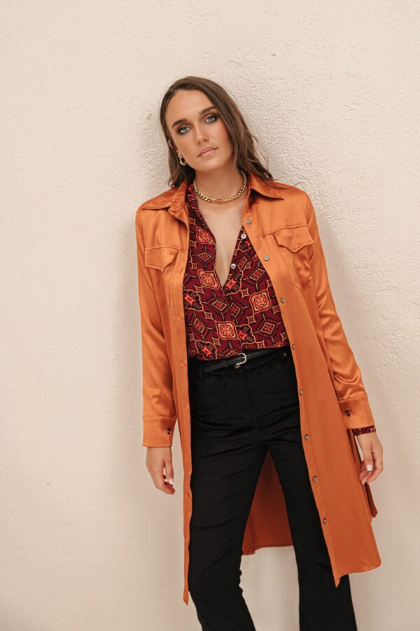 Why Mary Jackie Trench Coat Dress Rusty Orange - Image 7