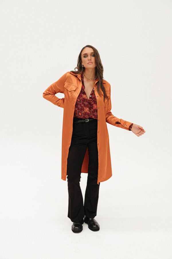 Why Mary Jackie Trench Coat Dress Rusty Orange - Image 6
