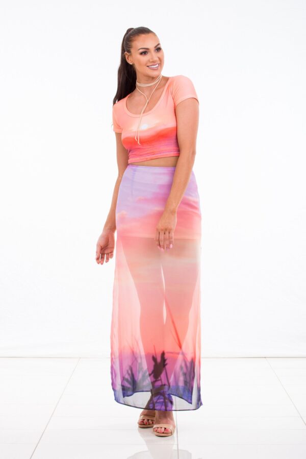Women's Maxi Skirt Chiffon with sunrise digital print - Image 2