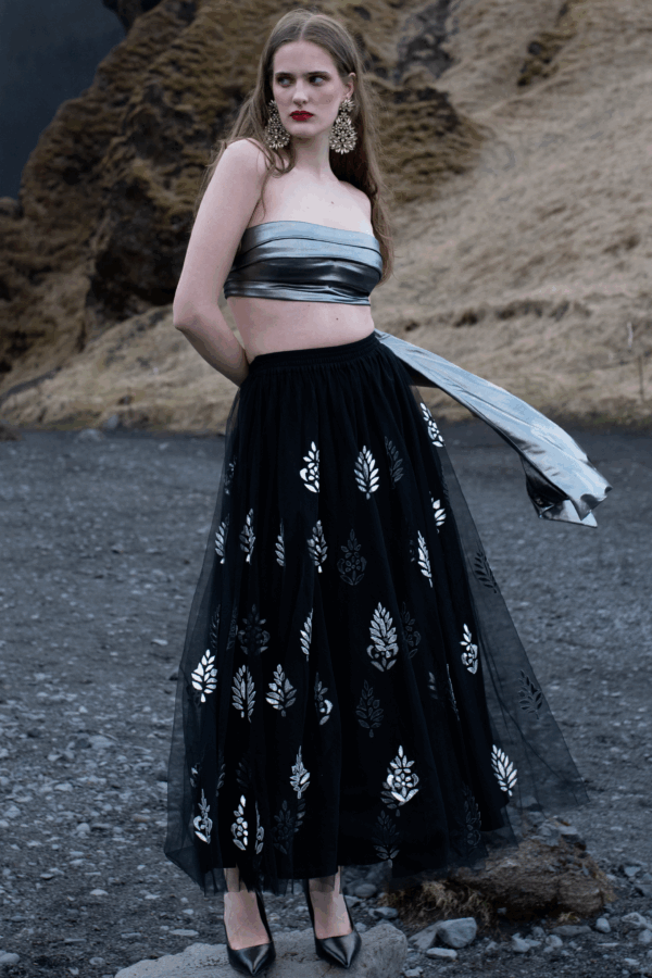 Metallic Applique Maxi Skirt