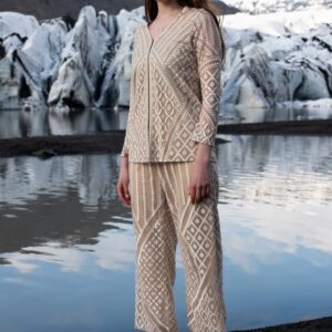 White on Nude Embroidered Pant
